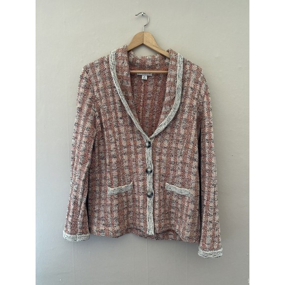 Pendleton Womens Knit Blazer Button Up Size Medium Collared VTG Cotton Silk - Picture 1 of 8